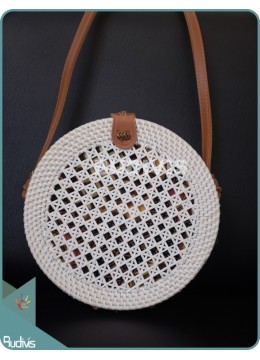 wholesale White Round Rattan Bag With Woven Net, Fashion Bags