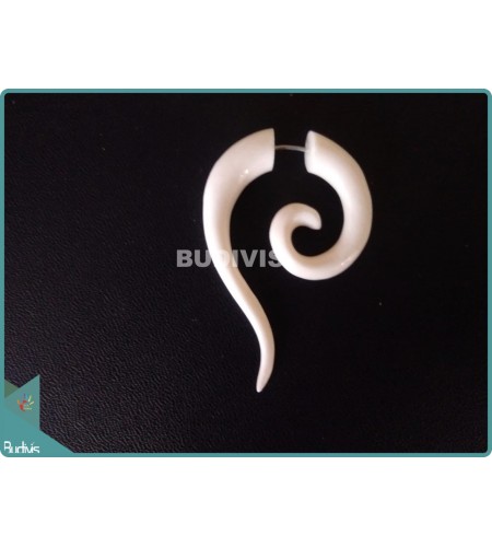 White Spiral Fake Stretcher Tribal Earrings Sterling Silver Hook 925