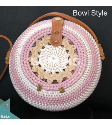 White With Pink Stripe Bowl Model Rattan Bag