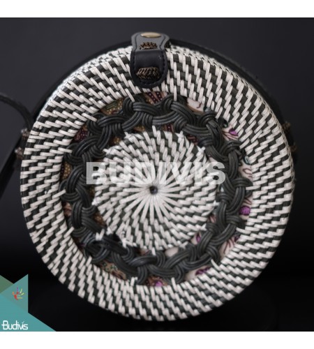 Wholesale Round Bag White Black Sythetic Rattan With Tribal Woven