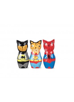 wholesale Wholesale Wooden Animal Figurine Super Hero Cat Model Set 3, Handicraft
