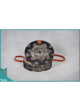 wholesale Wholesaler Round Bag Black Synthetic With Flower Woven Rattan, Fashion Bags