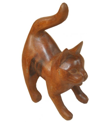 Wood Carving Cat Statue