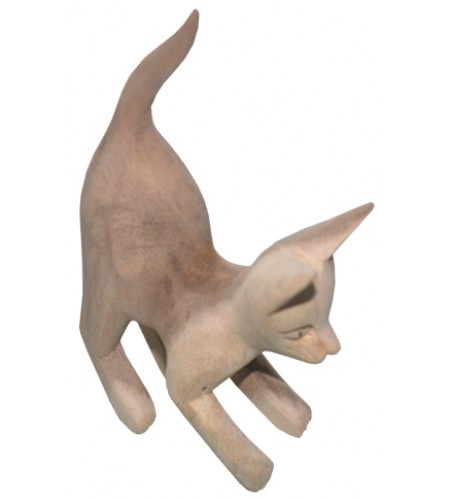 Wood Carving Cat Statue