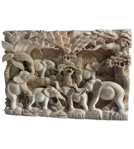 Wood Carving Elephant Relief