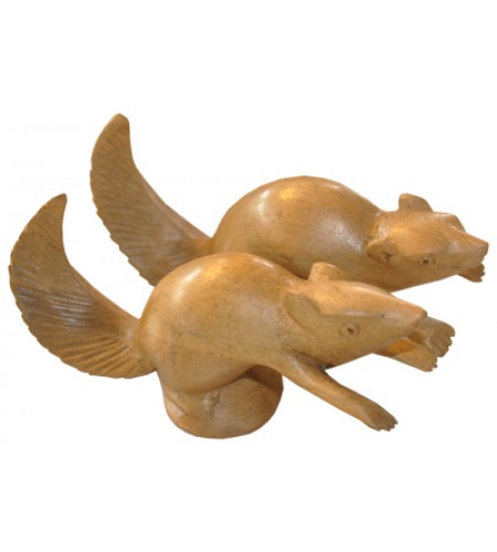 Wood Carving Squirrel Statue