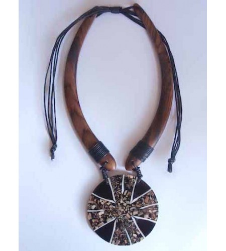 Wood Choker Pendant Necklace Made in Indonesia