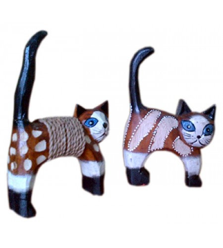 Wood Painted Cat Statue