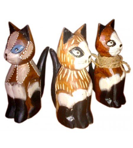 Wood Painted Cat Statue