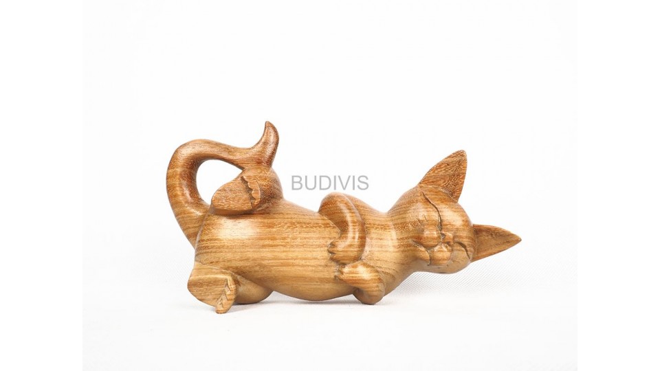 Wooden Animal Statue Model Lying Cat