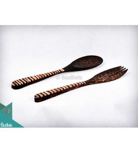 Wooden Set Spoon & Fork Coco Decorative Set 2 Pcs