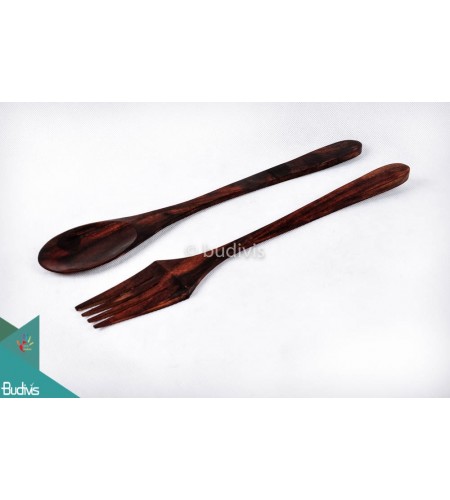Wooden Set Spoon & Fork Large Set 2 Pcs