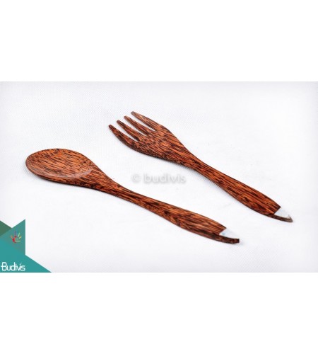 Wooden Set Spoon & Fork Set Shell On Corner 2 Pcs