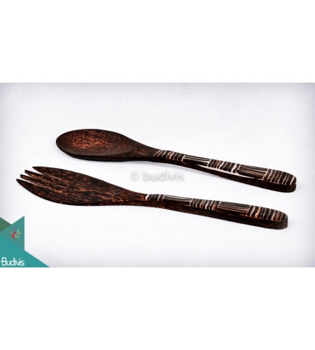 Wooden Set Spoon & Fork Shell Decorative Set 2 Pcs