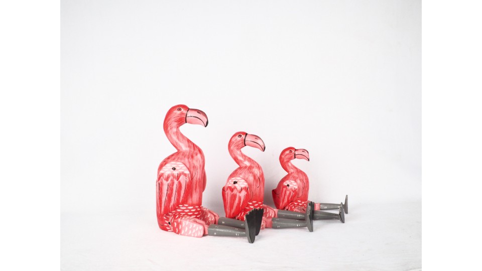 Introducing the Hand-painted Wooden Flamingo Figurine Set by Budivis Shop