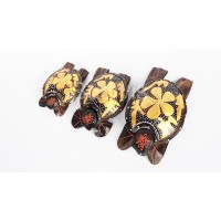 Discover the Exotic Wooden Turtle Ashtray with Flower-Painted Walls