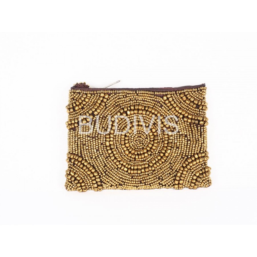 Gold Rectangle Beaded Wallet