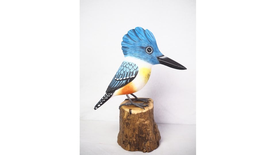 Realistic Wooden Bird Belted Kingfisher