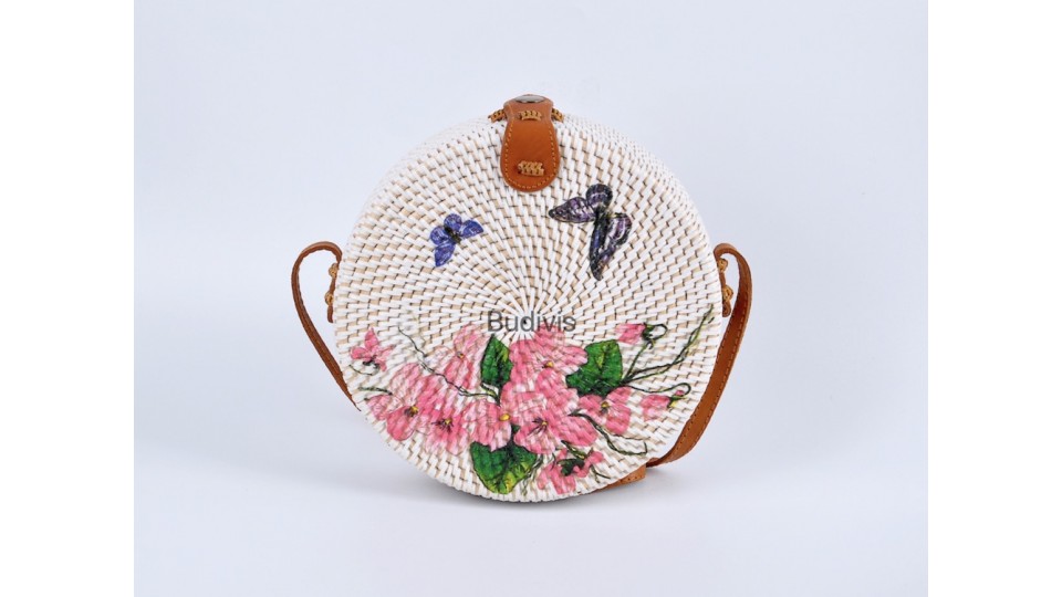 Ready Stock Decoupage Rattan Bag Butterfly Pattern