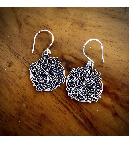 Ethnic Silver Earrings Antique Silver Earrings Engraved Metal Dangle Earrings