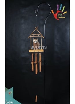 wholesale bali Garden Hanging Owl with House Bamboo Wind Chimes, Bamboo Crafts
