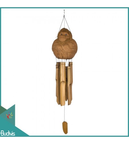 Manufactured Outdoor Hanging Coco Mongkey Carved Bamboo Wind Chimes