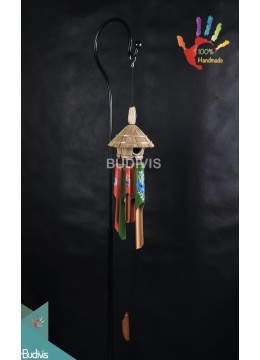 Wholesale Bali Bird House Floral Painting Out Door Hanging Bamboo Windchimes