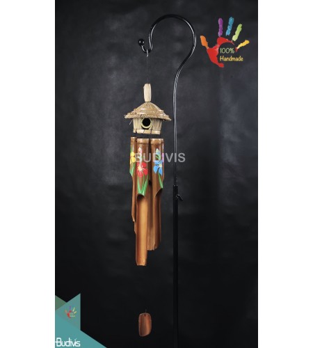 Bird House Flower Painting Outdoor Hanging Bamboo Windchimes