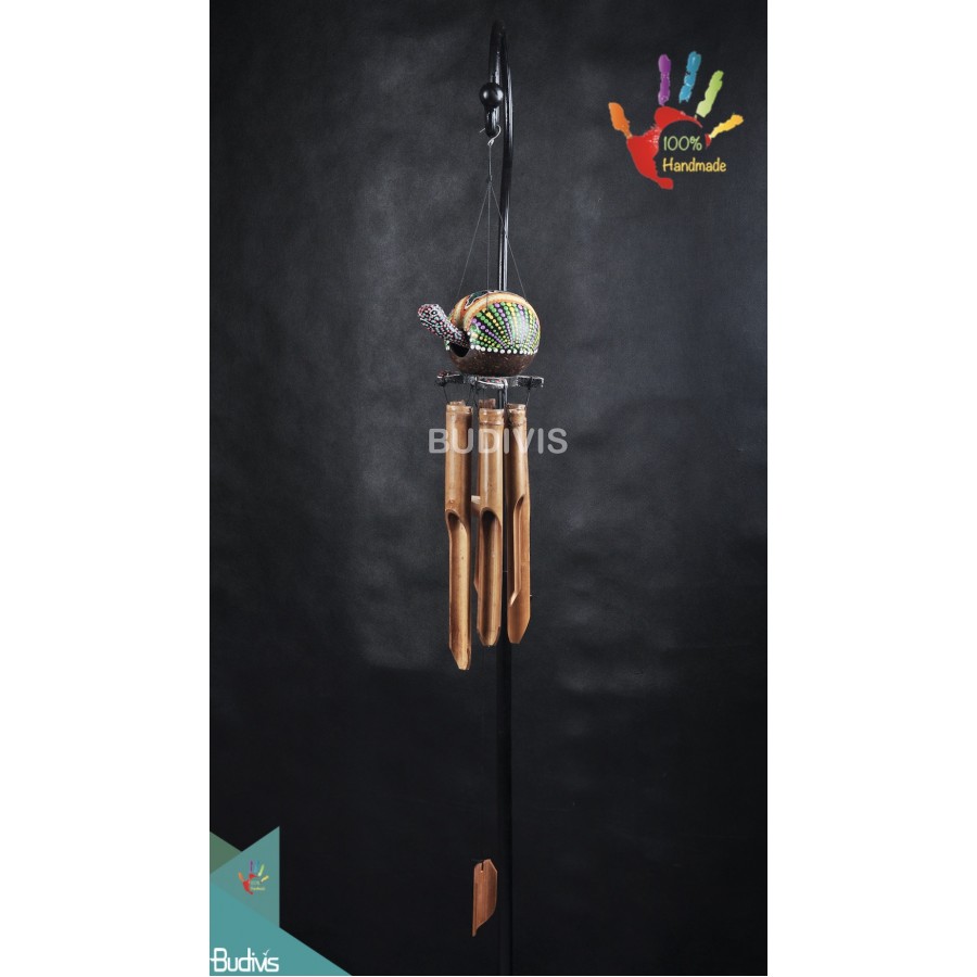 Bali Wholesale Turtle Dotted Painting In Handmade Outdoor Hanging Bamboo Windchimes