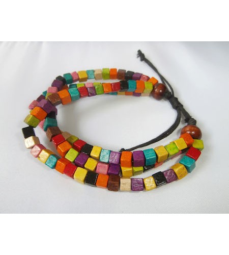 Beaded Bracelet Wood Multi