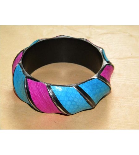 Wood Bangle Leather Snake