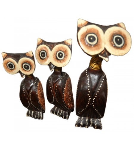 Owl Pair set of 3 Animal Statue
