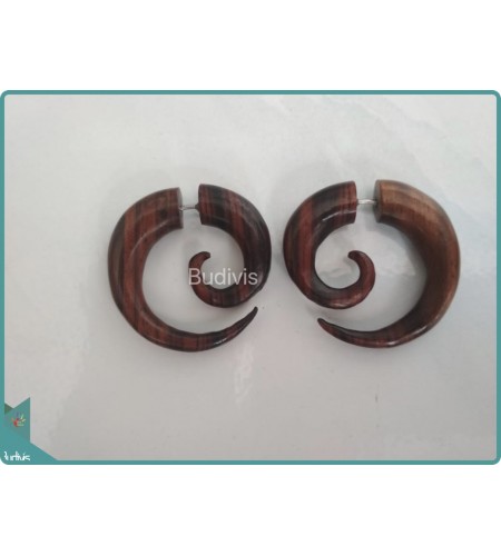 Wooden Spiral Earrings Sterling Silver Hook 925