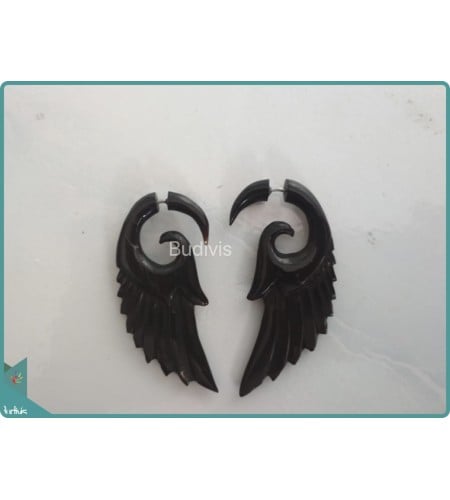 Wooden Earring With Wing Style Sterling Silver Hook 925