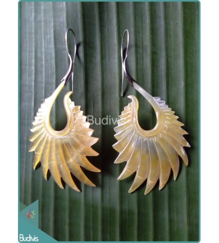 Pair Sea Shell Earring With Wing Style Sterling Silver Hook 925