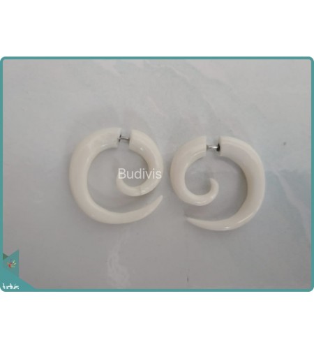 White Spiral Earrings Sterling Silver Hook 925