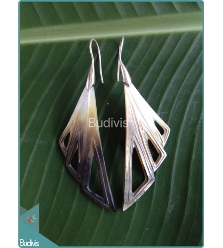 Seashell With Triple Triangle Earring Sterling Silver Hook 925