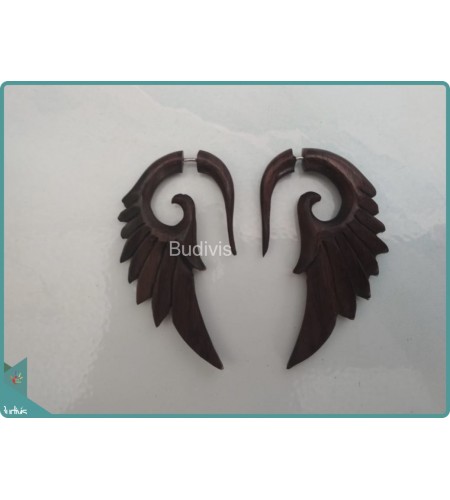 Black Wooden Wing Earrings Sterling Silver Hook 925
