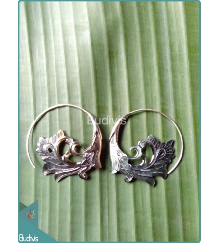 Circle Seashell Carving Earring  Sterling Silver Hook 925