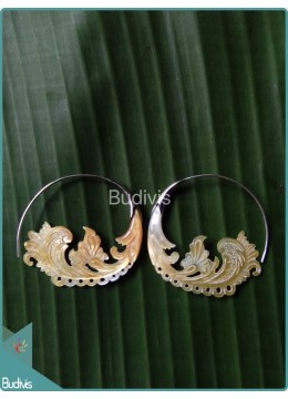 wholesale bali Circle Model Earrings With Carved Seashell Sterling Silver Hook 925, Costume Jewellery