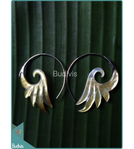 Circle Seashell Wing Earrings Sterling Silver Hook 925