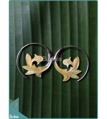 Wooden Black Wing Earrings Sterling Silver Hook 925