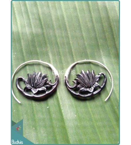 Horn Lotus Earrings  Sterling Silver Hook 925