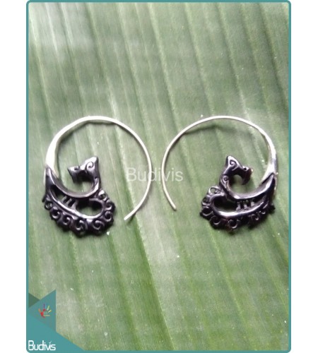 Maori Style Horn Carved Earrings Sterling Silver Hook 925