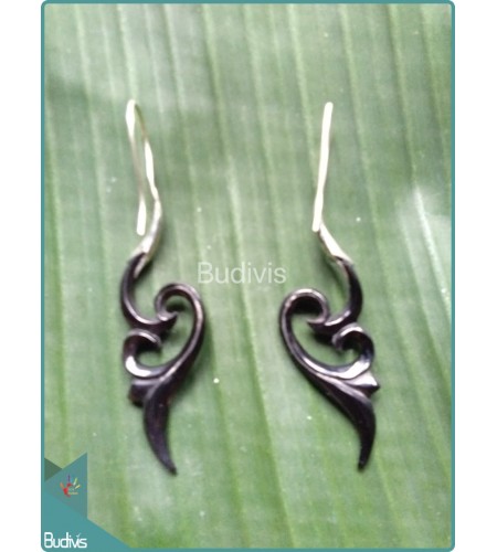 Horn Floral Tribal Earrings Sterling Silver Hook 925