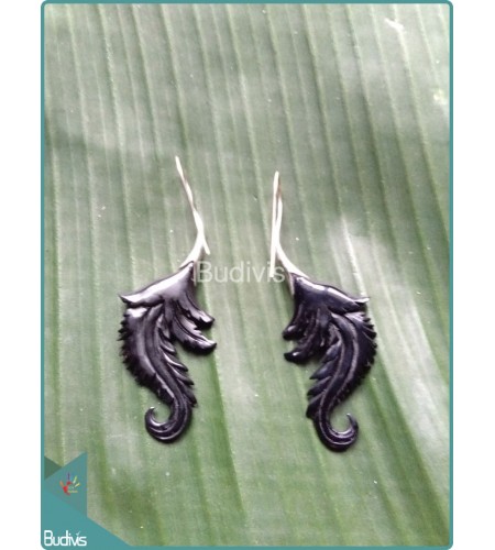 Leaf Style Wooden Earrings Sterling Silver Hook 925