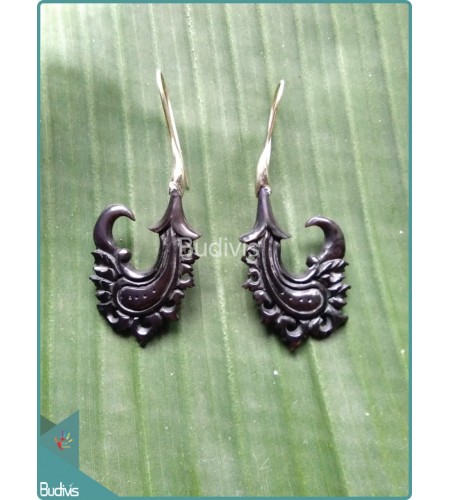 Scorpion Tail Theme Wooden Earrings Sterling Silver Hook 925