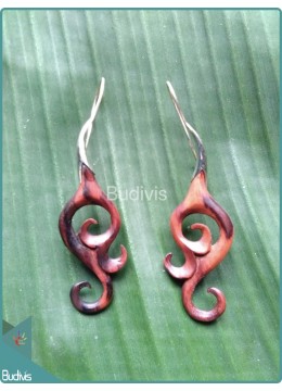 wholesale bali Wooden Koru Style Earrings Sterling Silver Hook 925, Costume Jewellery