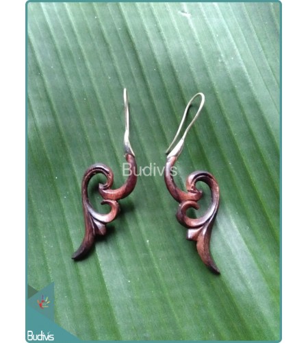 Koru Wing Style Wooden Earrings Sterling Silver Hook 925