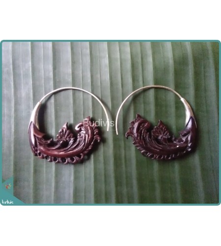 Wooden Floral Earrings 100% Handmade Sterling Silver Hook 925